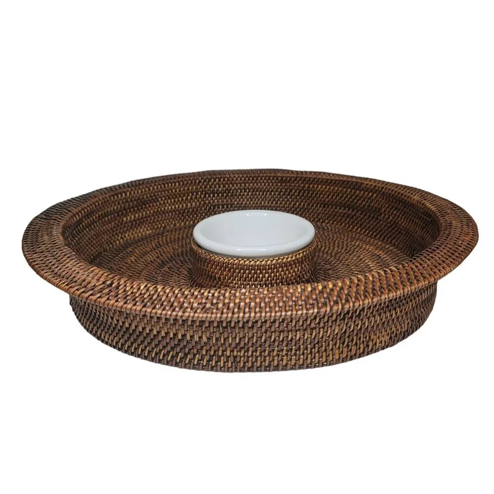 Williams-Sonoma Woven Chip & Dip Serving Tray With Ceramic Bowl